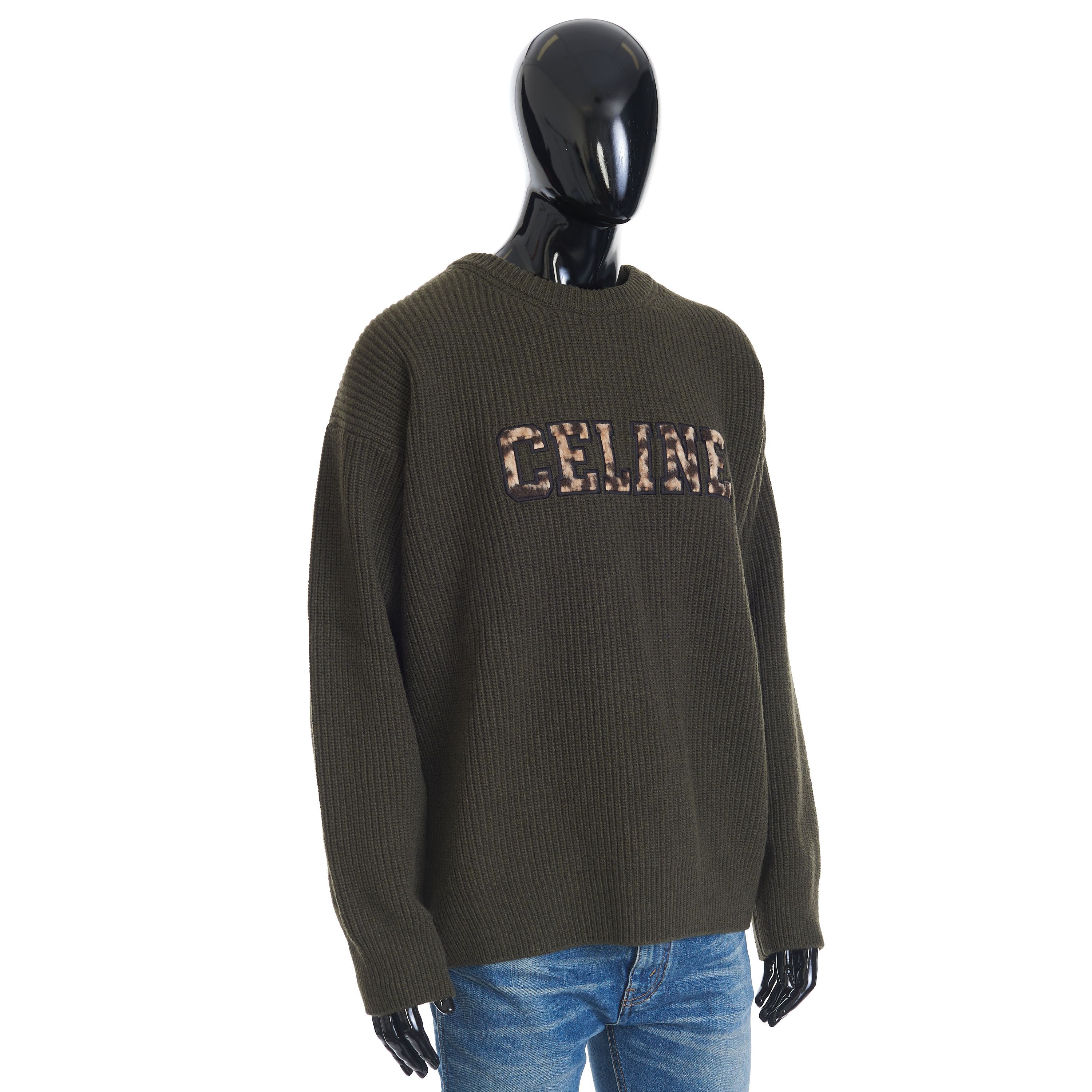 Celine versized Crewneck Sweater In Khaki Ribbed Wool Size US L / EU 52-54 / 3 - 8 Thumbnail