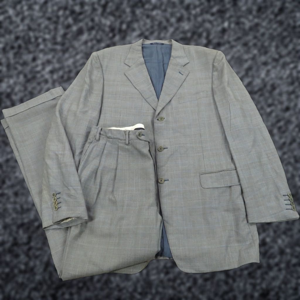 Canali Canali Suit 42L Super 120s Glencheck Plaid Pleated Cuffed Pant Trousers 34x32 Men Wool 2 Piece Business Formal Travel Gray Suit Mens 2-Piece Size 42R - 1 Thumbnail