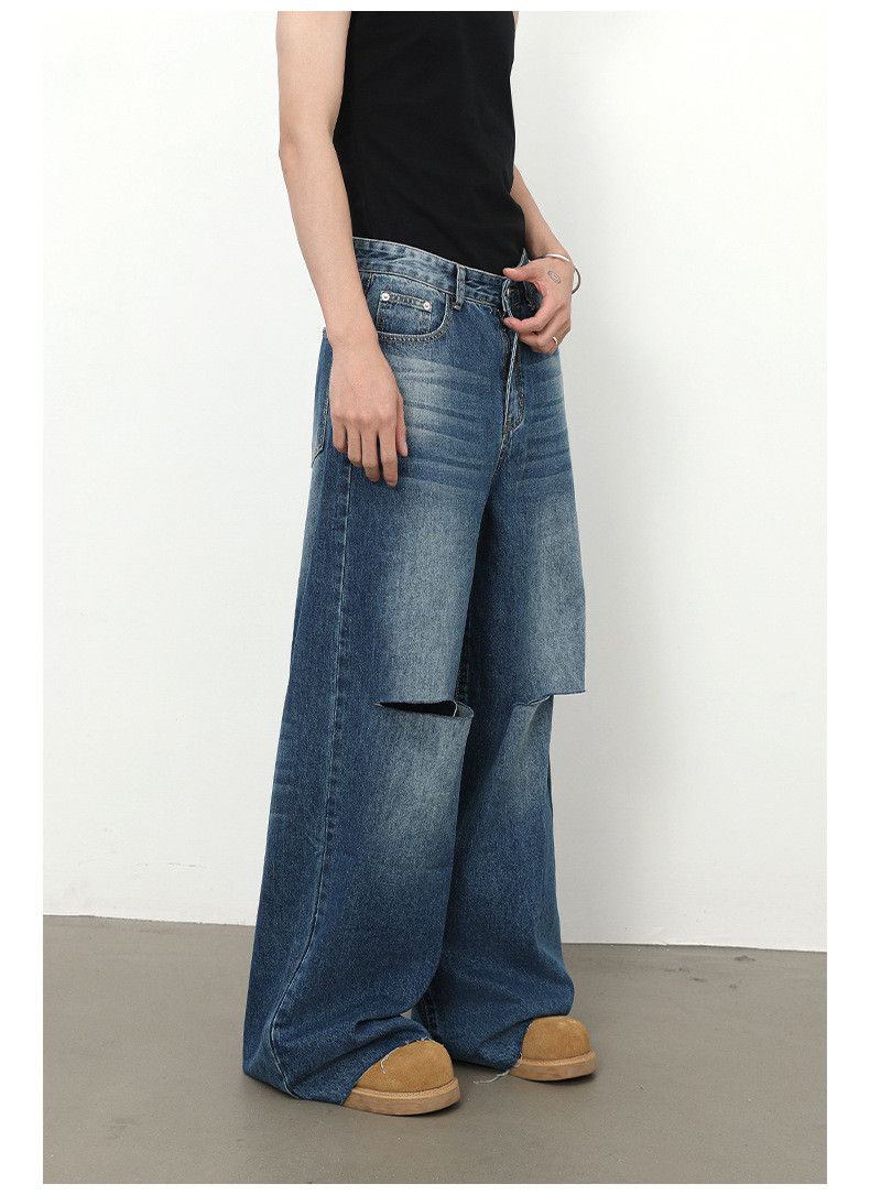 Japanese Brand × Jean American street men's loose straight wide-leg ripped jeans Size US 32 / EU 48 - 5 Thumbnail