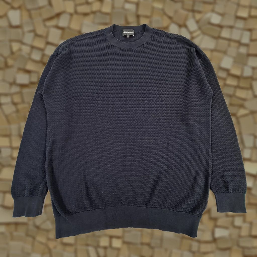 Emporio Armani Emporio Armani Mens Jumper Navy Blue XL Cotton Textured Knit Pullover Size US XL / EU 56 / 4 - 1 Thumbnail