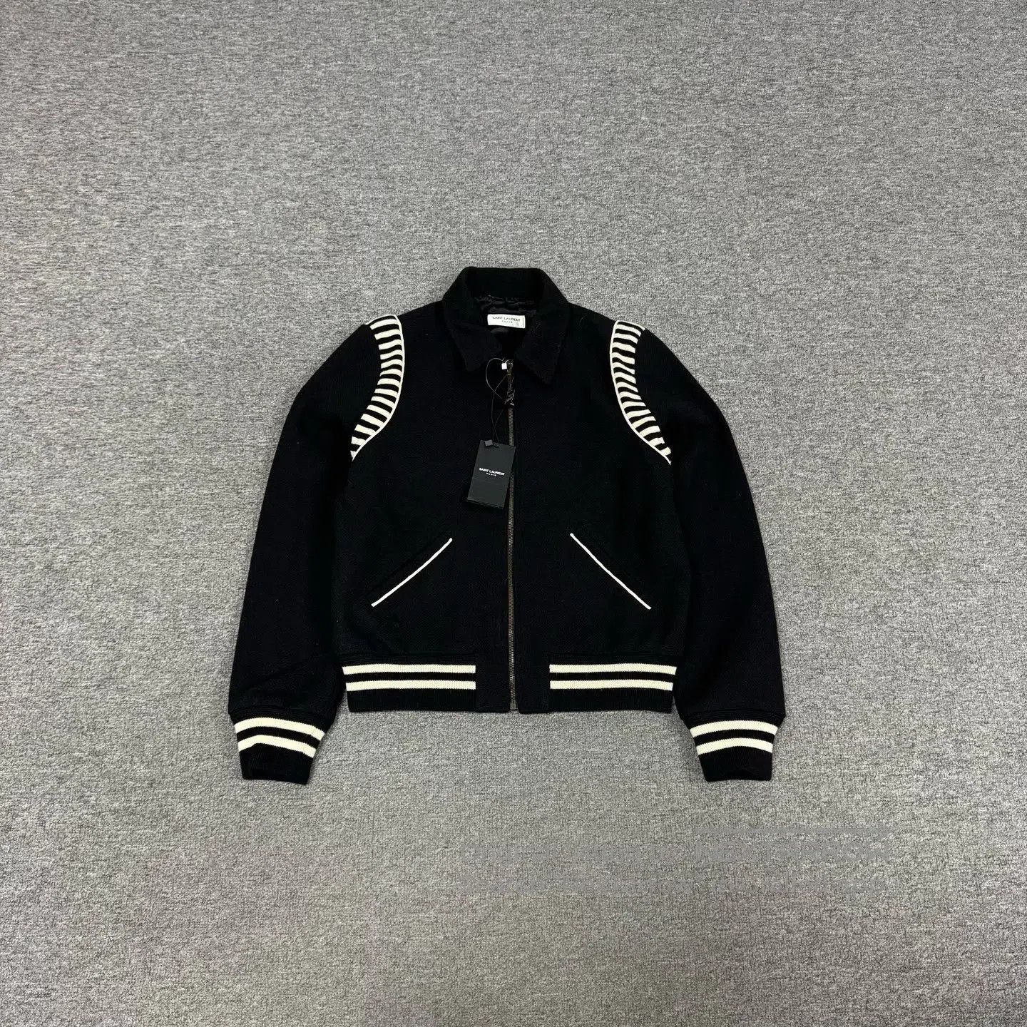 Saint Laurent Paris Saint Laurent Zebra Stripe Wool Baseball Jacket. Size US S / EU 44-46 / 1 - 1 Thumbnail