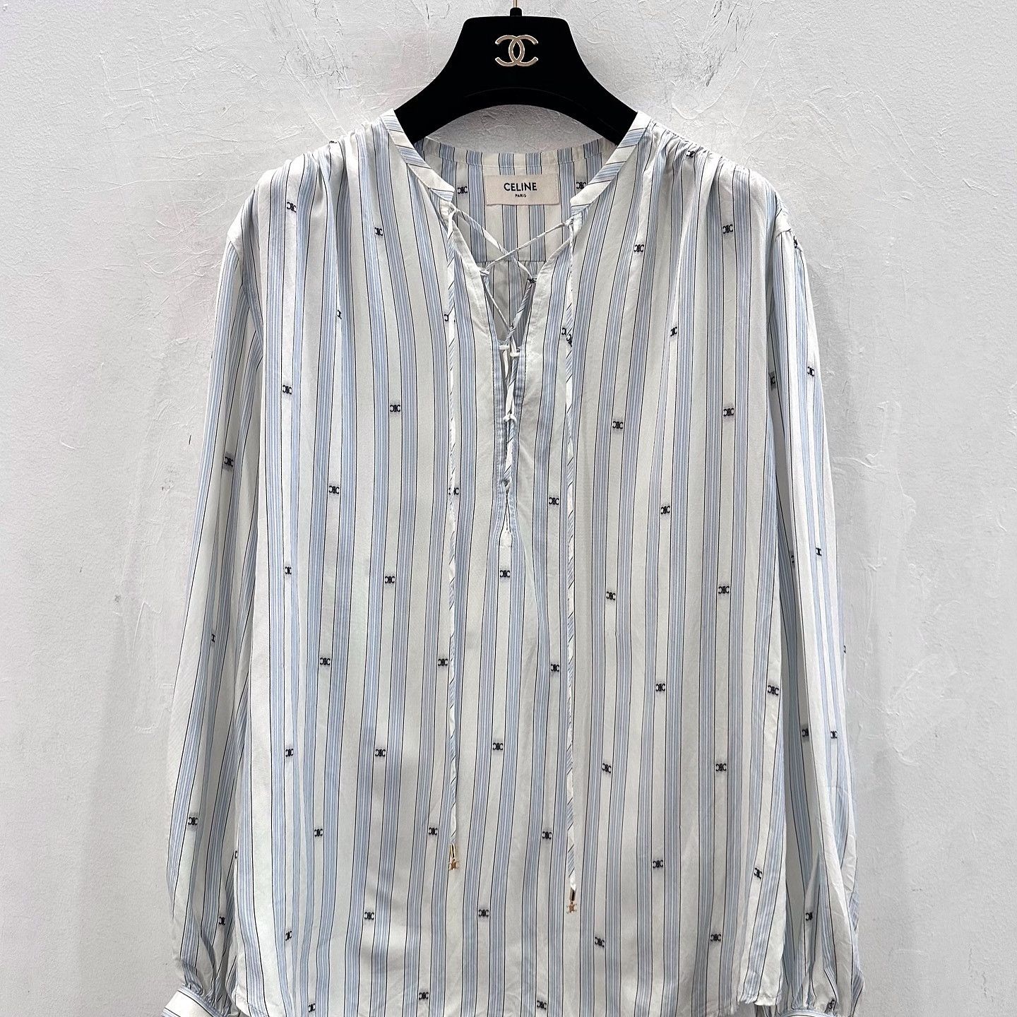 Celine Celine Striped Logo Silk Blouse Size 40 Size M / US 6-8 / IT 42-44 - 1 Thumbnail