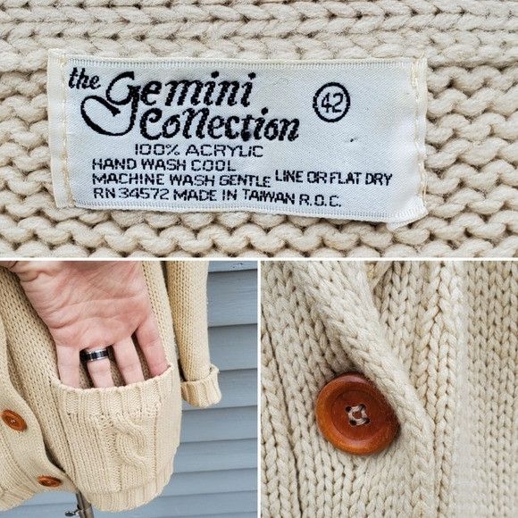 Vintage Vintage 70s Cream Cable Knit Greek Fisherman Cardigan Button Size L / US 10 / IT 46 - 4 Thumbnail