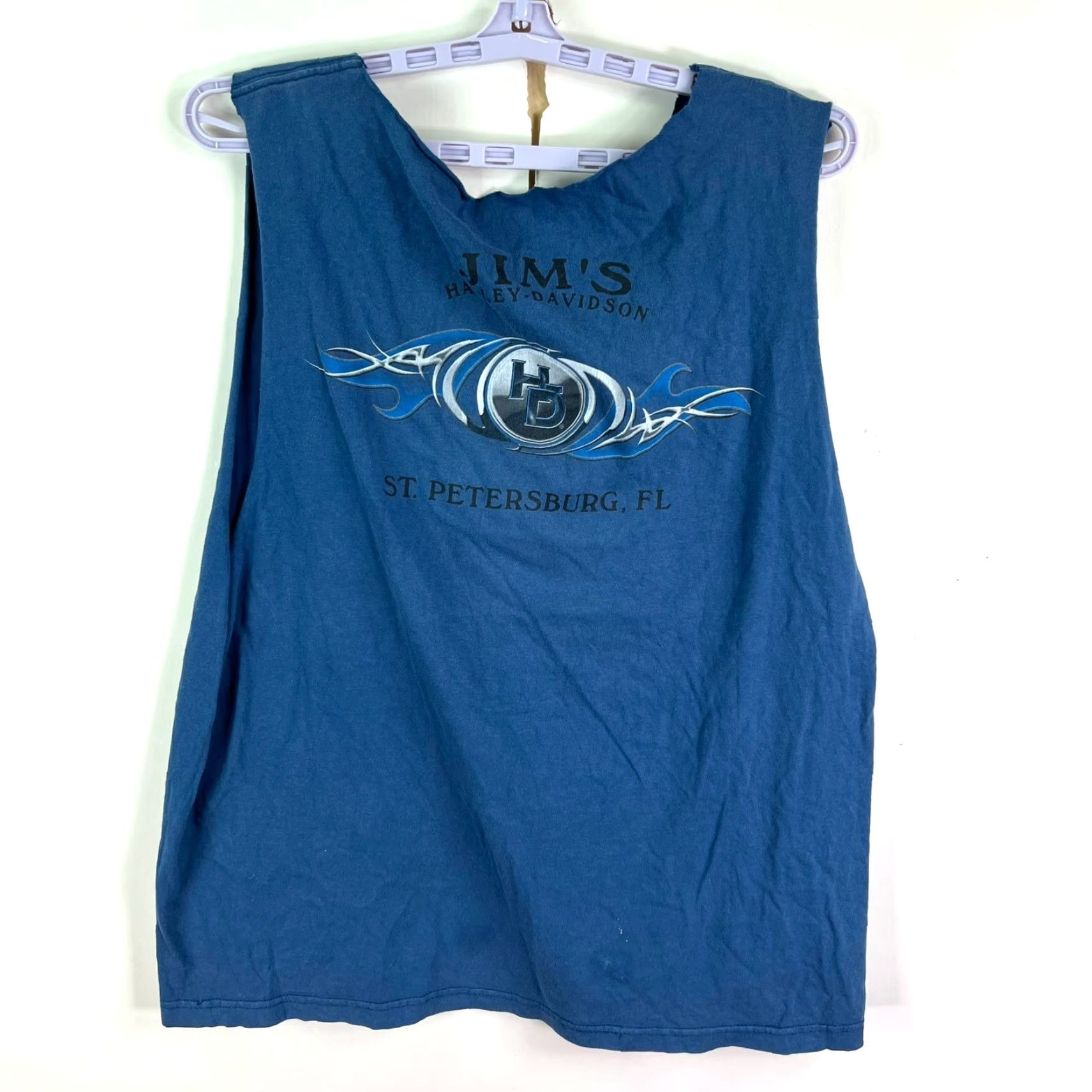 Harley Davidson Harley-Davidson T-Shirt Harley-Davidson Jim's St Petersburg FL Cut Tank Top Blue Mens L Round Neck Sleeveless Graphic Print Vintage USA Size US L / EU 52-54 / 3 - 4 Thumbnail