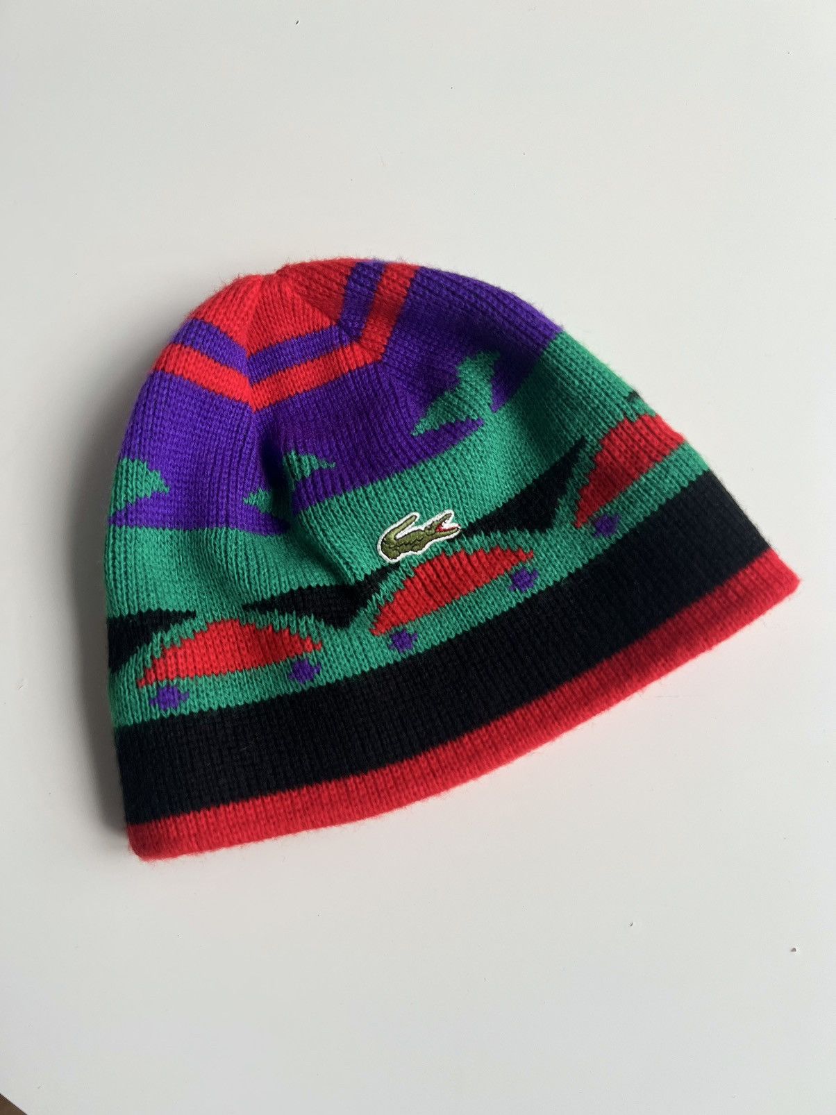Lacoste × Vintage Vintage 80s Chemise Lacoste Mosaic Knitted Acrylic Hat Size ONE SIZE - 1 Thumbnail