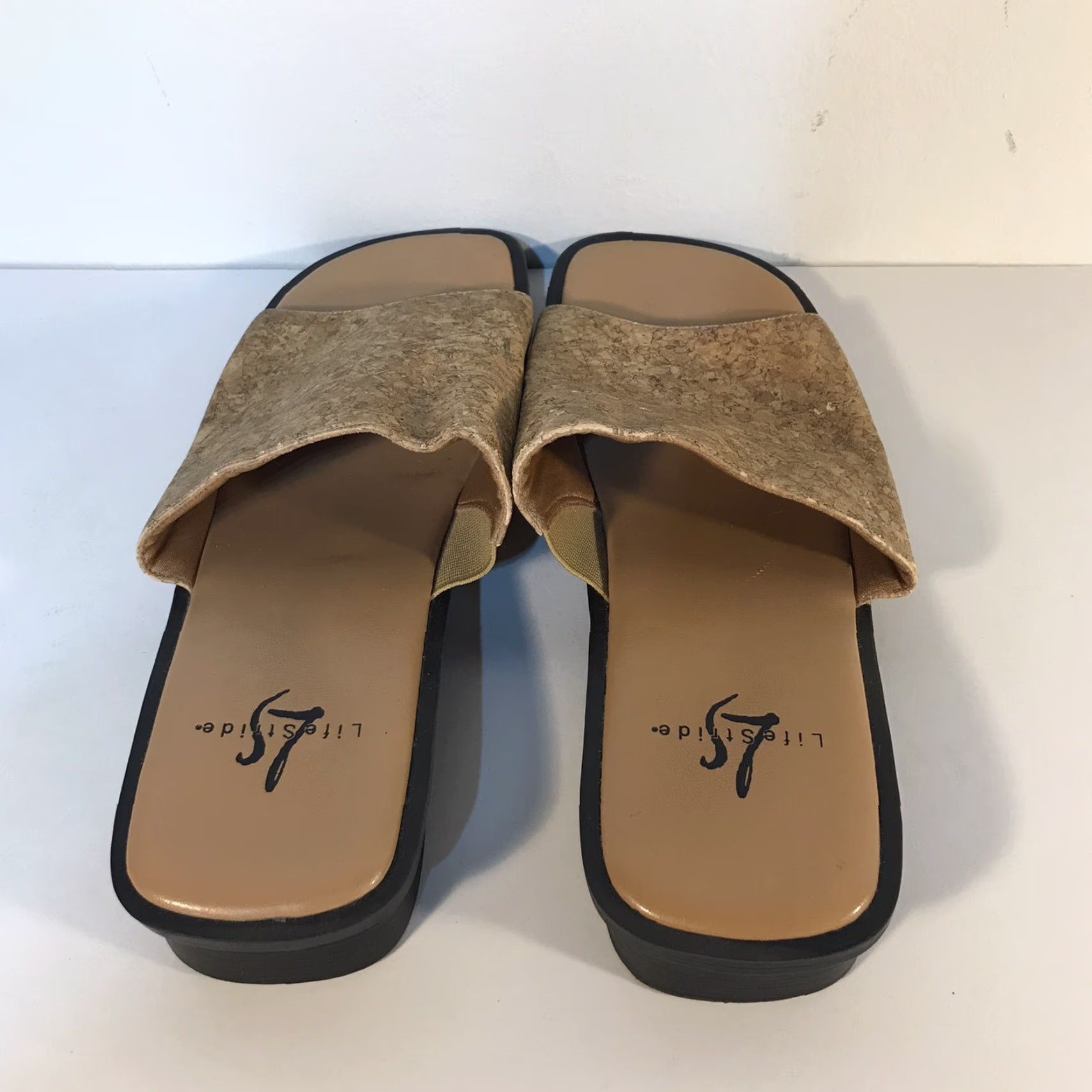 Vintage LIFESTRIDE Beige Slide Sandals Womens Size 6M Flat Comfort Casual Travel Size US 6 / IT 36 - 3 Thumbnail