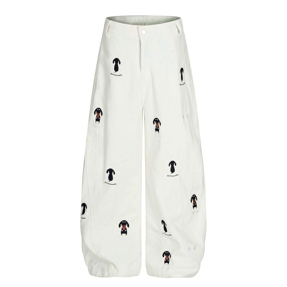 Vintage Men's cartoon puppy embroidered loose wide-leg trousers Size US 32 / EU 48 - 1 Thumbnail