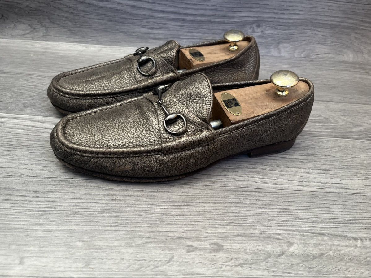 Gucci Gucci 1953 horsebit pebble grain metallic bronze loafers Size US 11 / EU 44 - 1 Thumbnail