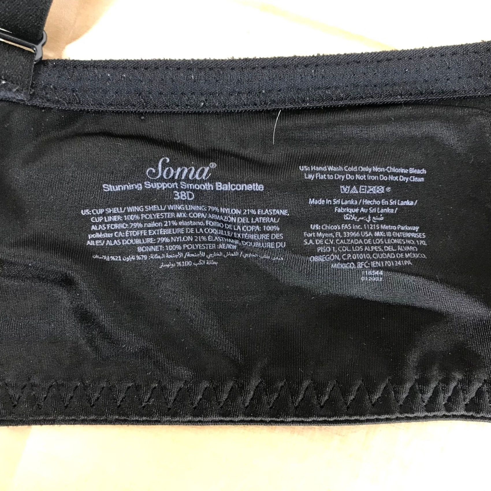Vintage Soma Balconette Bra Black 38D Underwire Padded Full Coverage Lightly Lined Nylon Spandex Hook & Eye Womens Size ONE SIZE - 5 Thumbnail