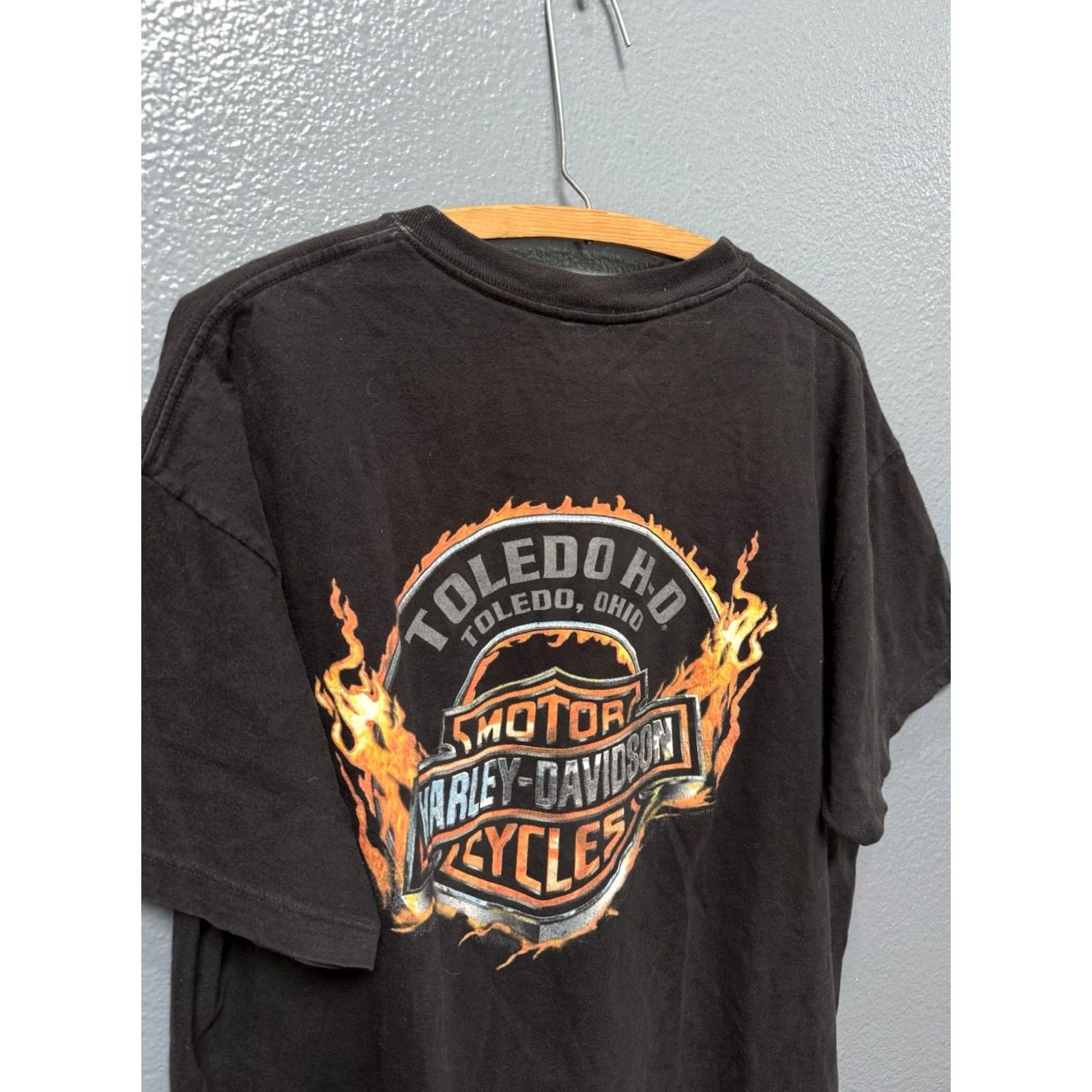 Harley Davidson Harley Davidson Motorcycles Black Biker Tee Shirt XL Y2K Flames Mens Size US XL / EU 56 / 4 - 2 Thumbnail