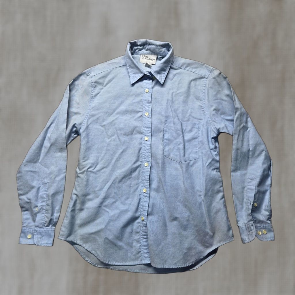 Vintage C.G. Designs Solid Blue Button Up Long Sleeve Shirt Adult Women Size 13 / 14 Shirt Women Blue 14's Womens Size XL / US 12-14 / IT 48-50 - 1 Thumbnail