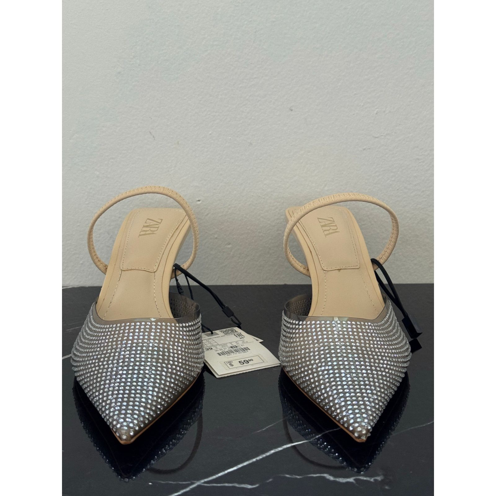 Zara Zara Rhinestone Mesh Slingback Kitten Heels Size US 9 / IT 39 - 1 Thumbnail
