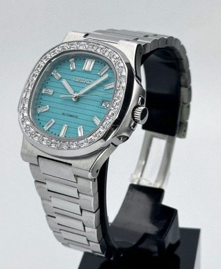 Japanese Brand Seiko Mod Nautilus Tiffany Blue Diamond Steel Watch 41mm Size ONE SIZE - 2 Thumbnail