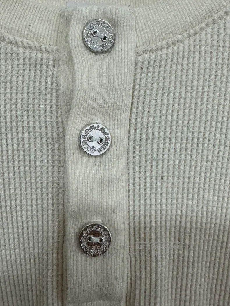 CHROME HEARTS Cream White Waffle Long-Sleeve with Silver B