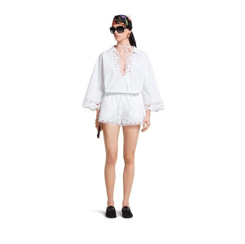 Gucci o1B3y1r0526 Cotton Poplin Shirt With Embroidered in White Size L / US 10 / IT 46 - 2 Thumbnail
