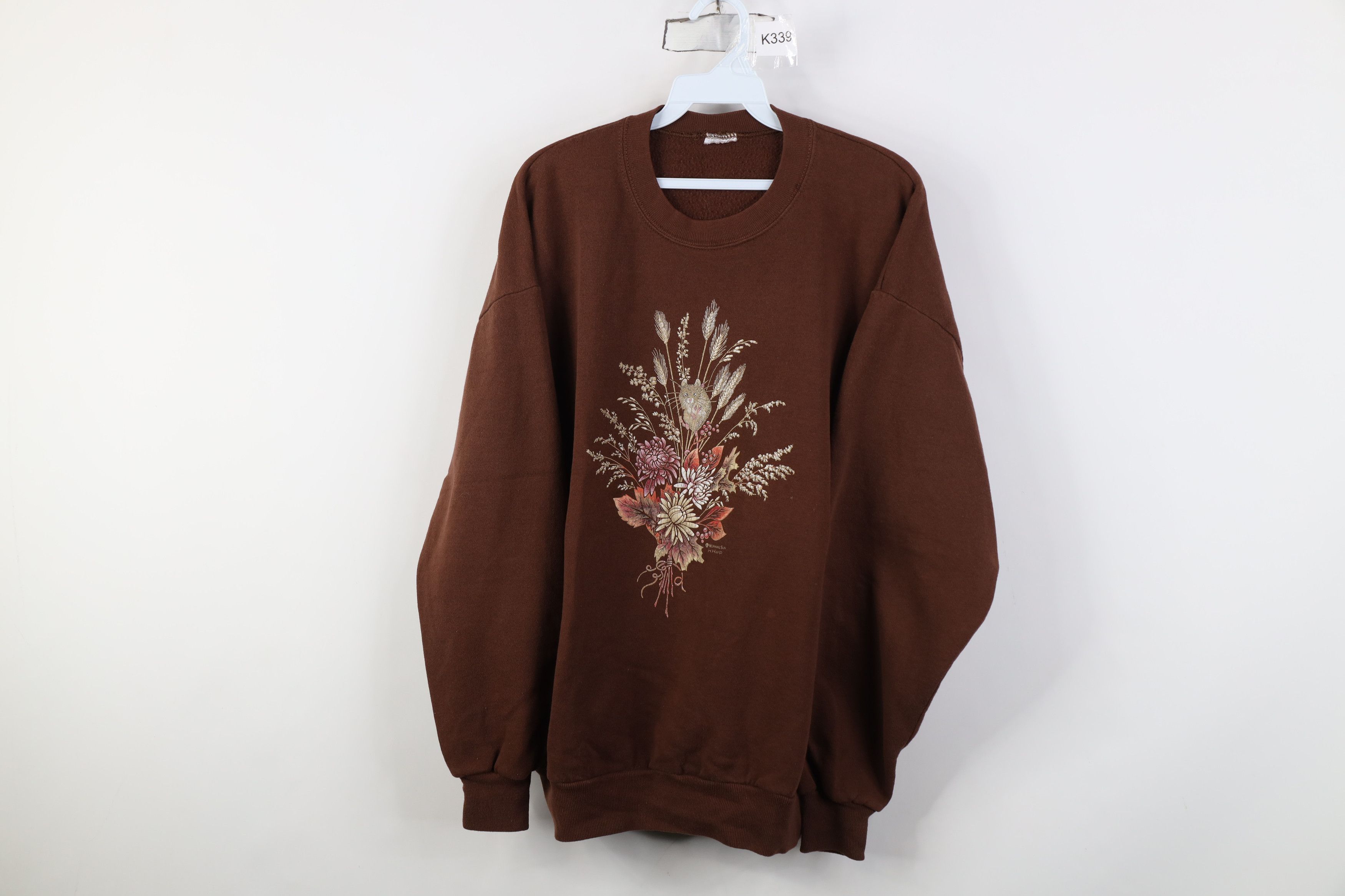 Vintage Vintage 90s Streetwear Nature Mouse Flower Sweatshirt Brown Size XL / US 12-14 / IT 48-50 - 1 Thumbnail
