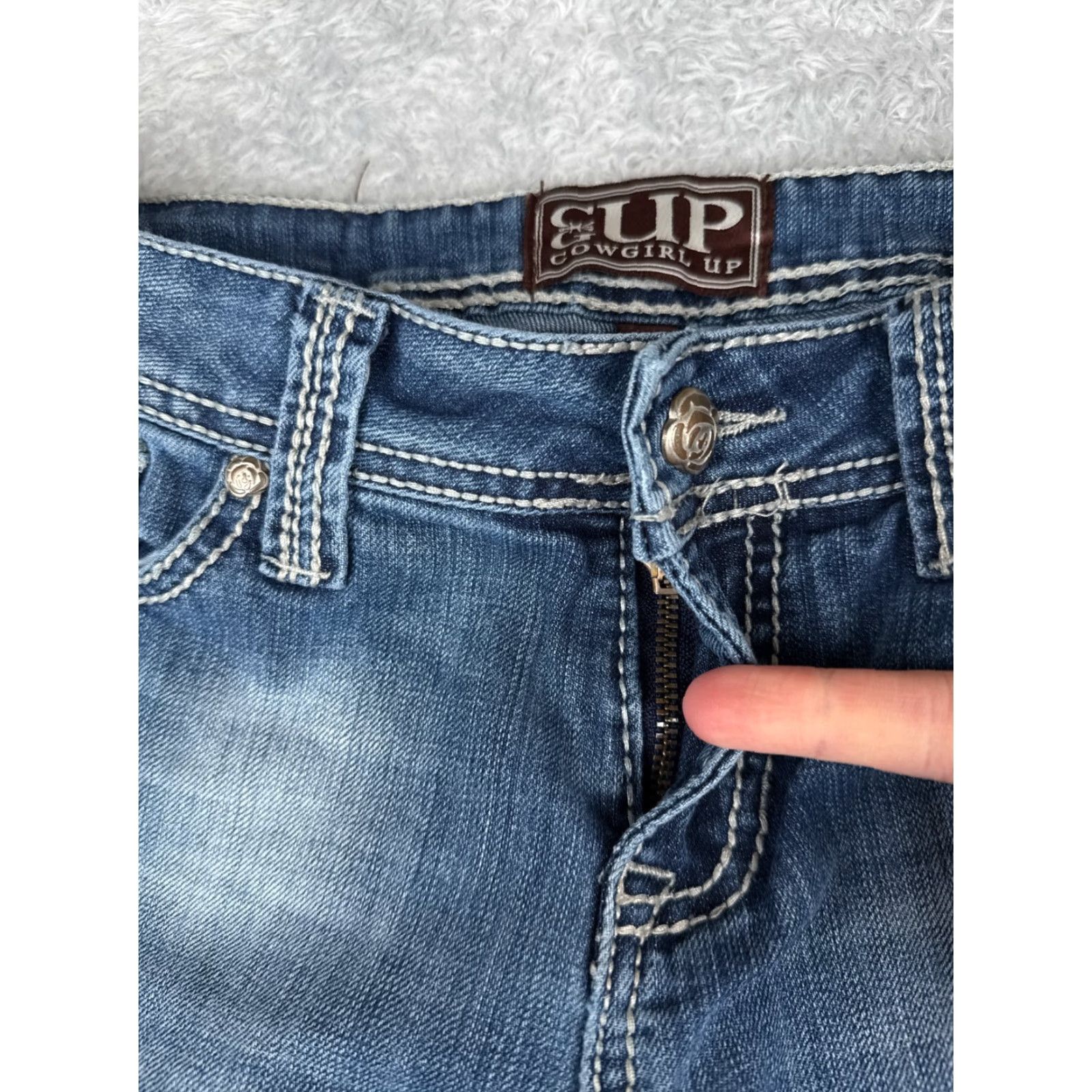 Denime Cowgirl Up Jeans Women Bootcut 29x30 Blue Denim Distressed 5-Pocket Regular Low Rise Jeans Mens Womens Girls Size 29" - 5 Thumbnail