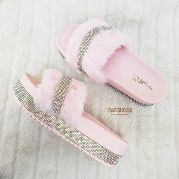 Other Furry Slip On Rhinestone platform sandals Slippers Blush Pin Size US 10 / IT 40 - 9 Thumbnail