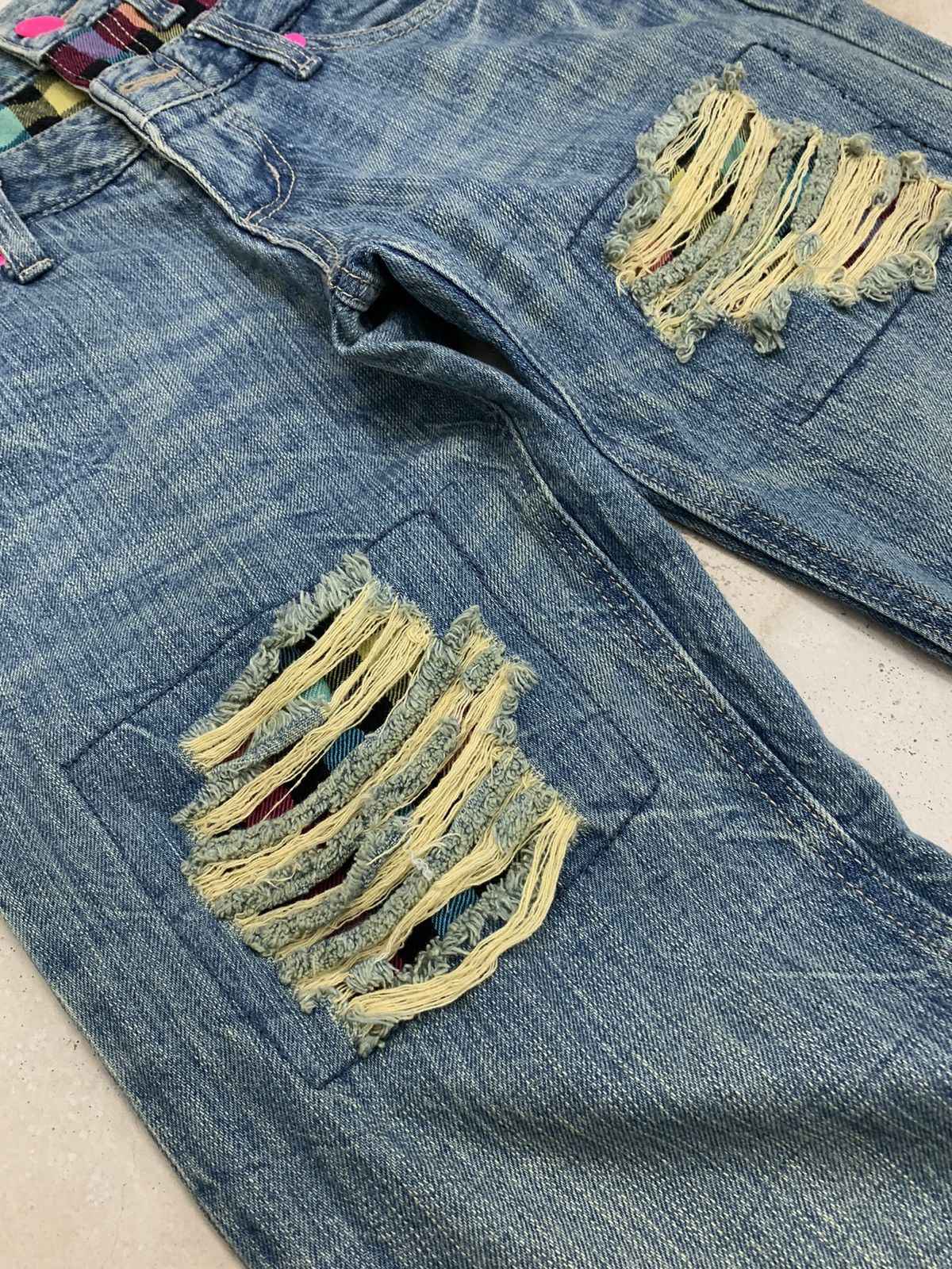 20471120 Double Waist Tartan Plaid Junya Style Distressed Rusty Denim Size US 27 - 7 Thumbnail