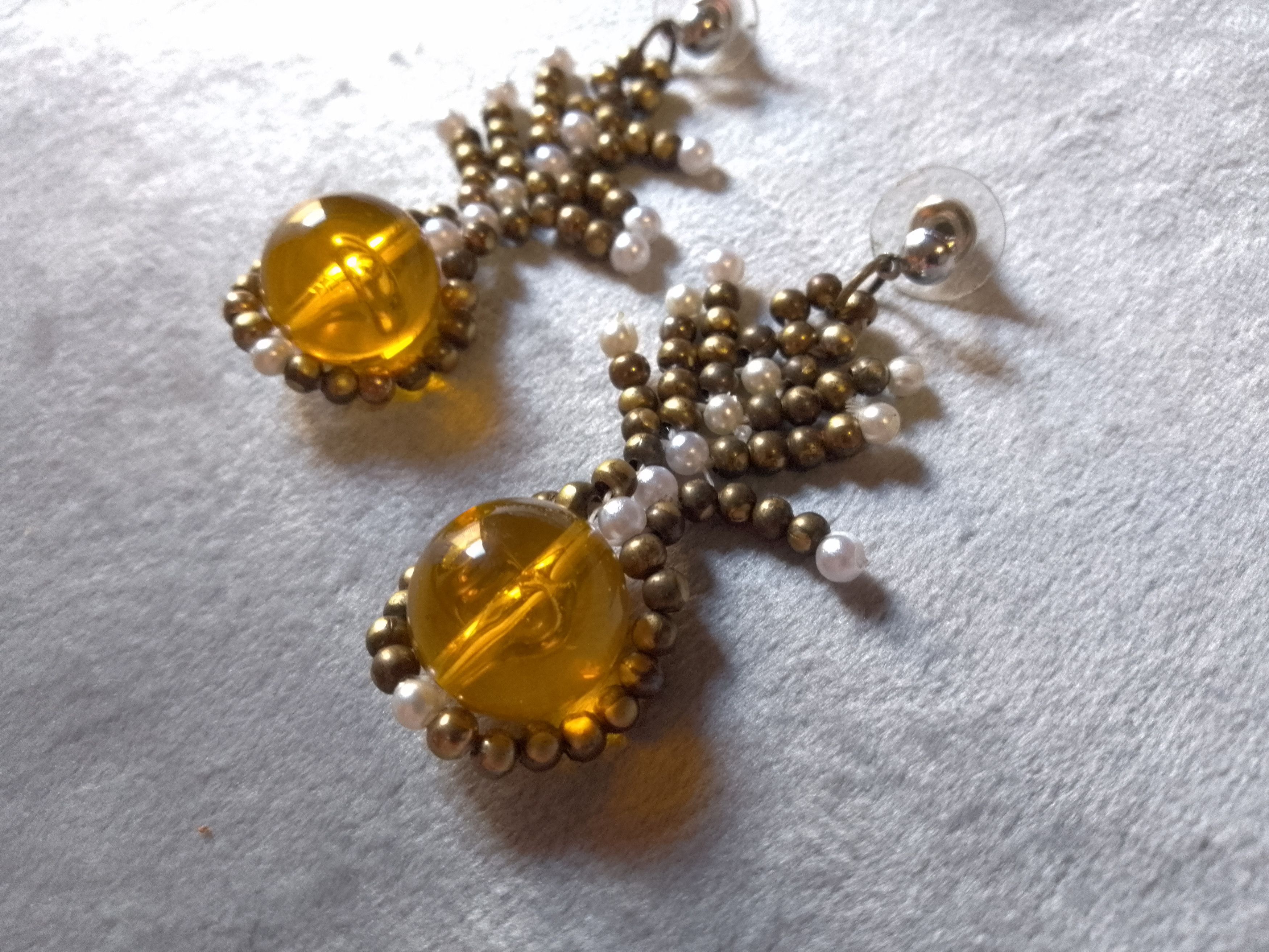 Handmade Necklace. Vintage brass, resin. Feather pendant Earrings Size ONE SIZE - 2 Thumbnail