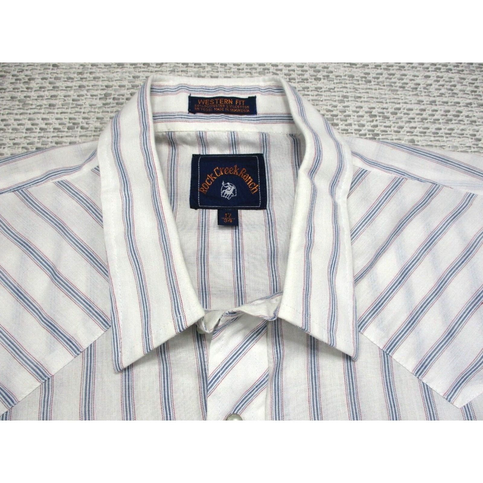 Vintage VTG Rock Creek Ranch Western Shirt Mens 17X34 Pearl Snap White Striped Cowboy Size US XL / EU 56 / 4 - 5 Thumbnail