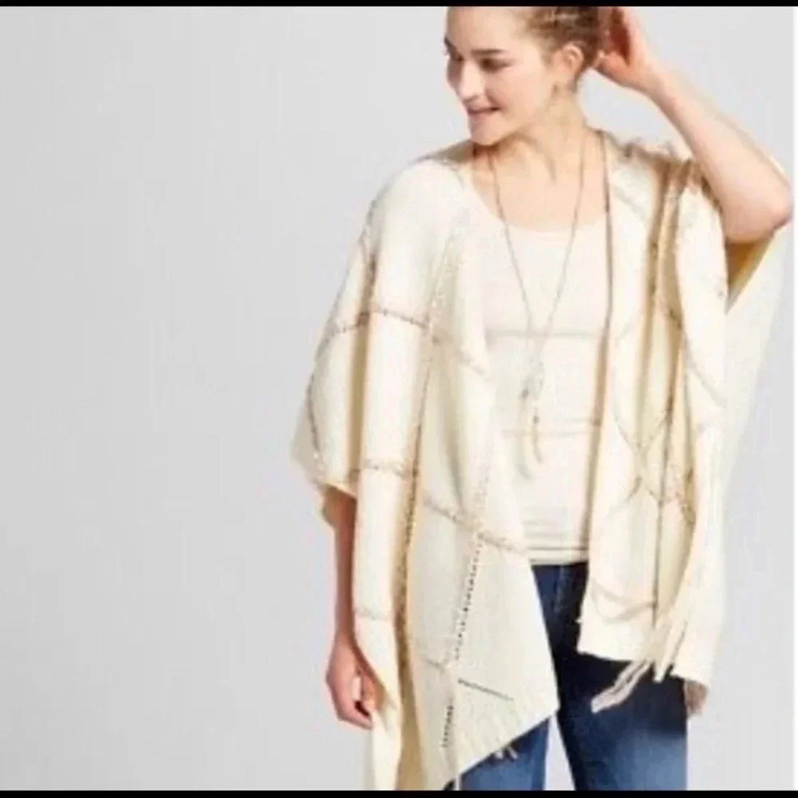 Other Knox Rose Knit Oversized Poncho Ivory Cream Size S / US 4 / IT 40 - 1 Thumbnail