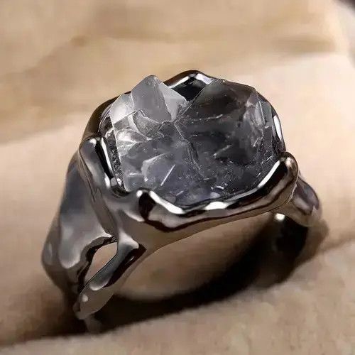 Jewelry x Vintage Irregular Crystal Charm Ring (Size 6-12) in Black, Men's