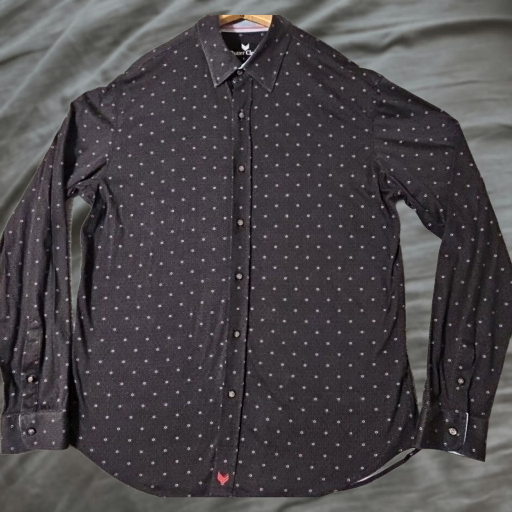 Vintage Buttercloth Short Sleeve Shirt Mens Size Large Black Polka Dot Cotton Stretch - China Size US L / EU 52-54 / 3 - 1 Thumbnail