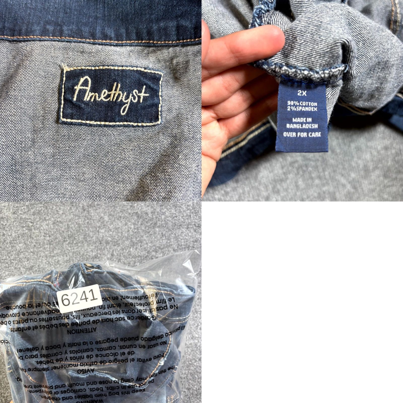Denime Amethyst Jacket Womens 2X Blue Denim Distressed Button Front Cropped Trucker Jacket Size XXL / US 16-18 / IT 52-54 - 9 Thumbnail
