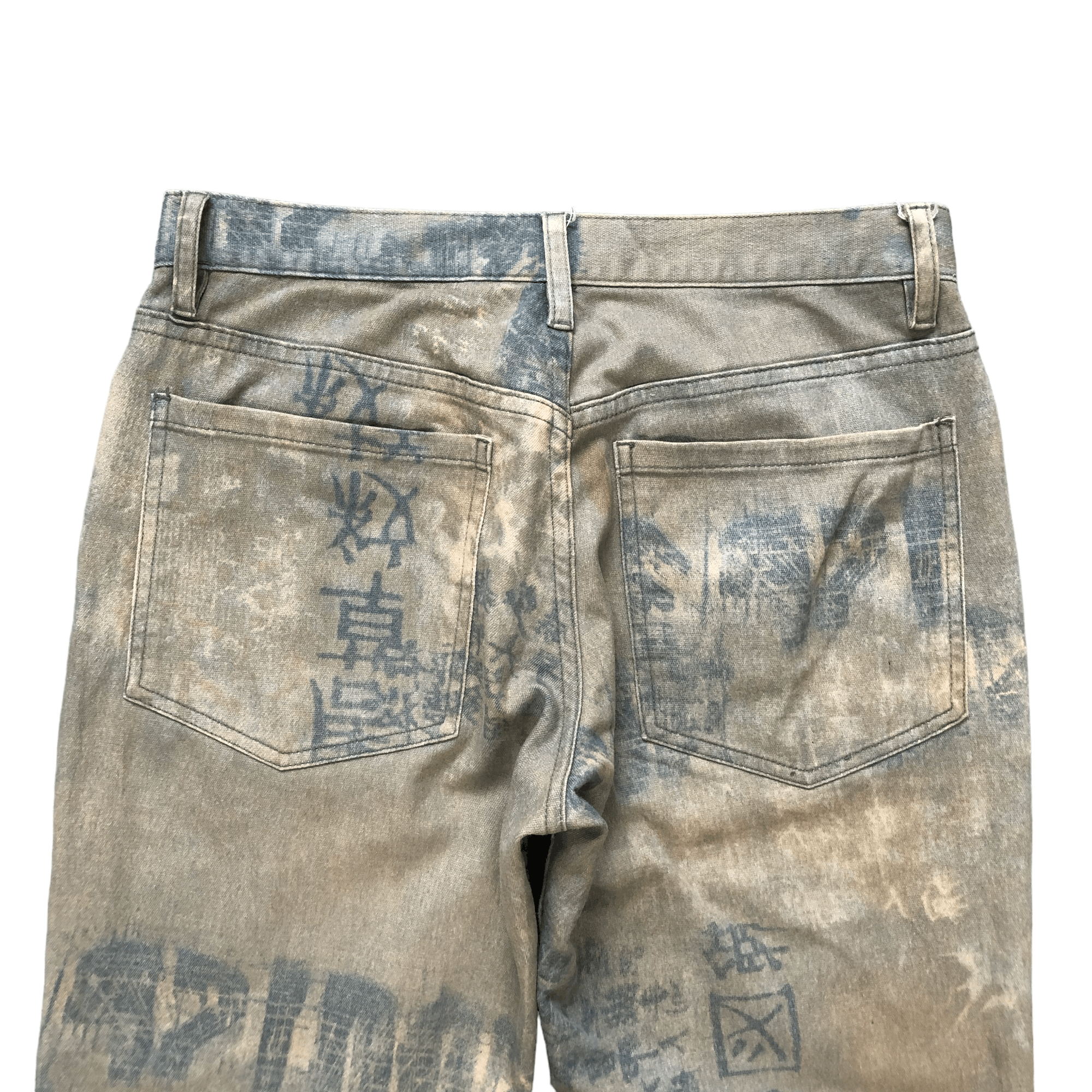 Japanese Brand FLARE🔥 TRASHED LIGHT WASH PRINTED DENIM PANTS #6489-221 Size US 30 / EU 46 - 13 Thumbnail