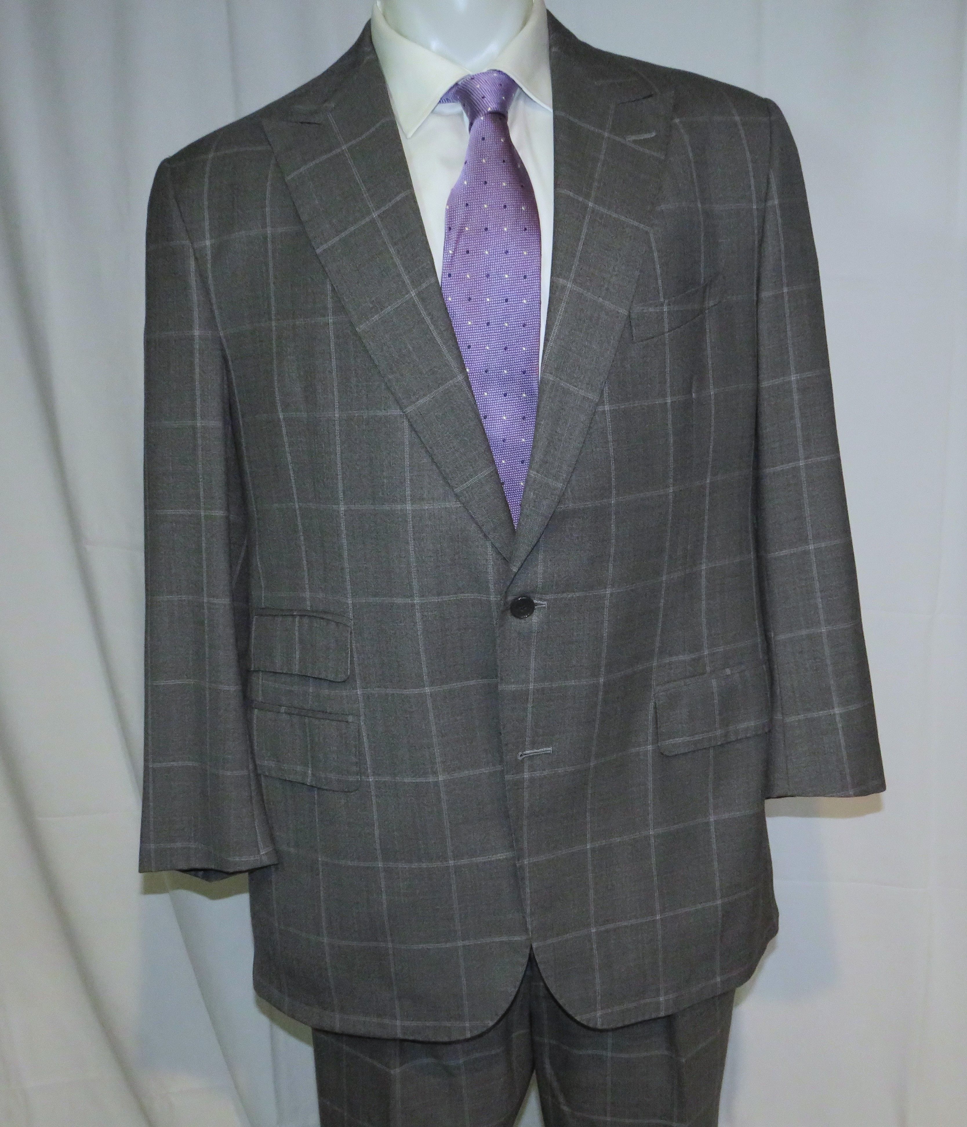 Alan Flusser Gray Windowpane Two Button Suit 42L Size 42L - 9 Thumbnail