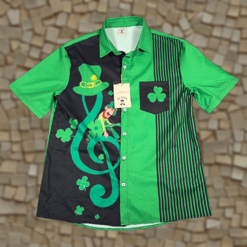 ALOHAS St Patricks Day Shirt Adult SMALL Green Black Aloha Hawaiian Holiday Leprechaun Shirt Size US S / EU 44-46 / 1 - 1 Thumbnail