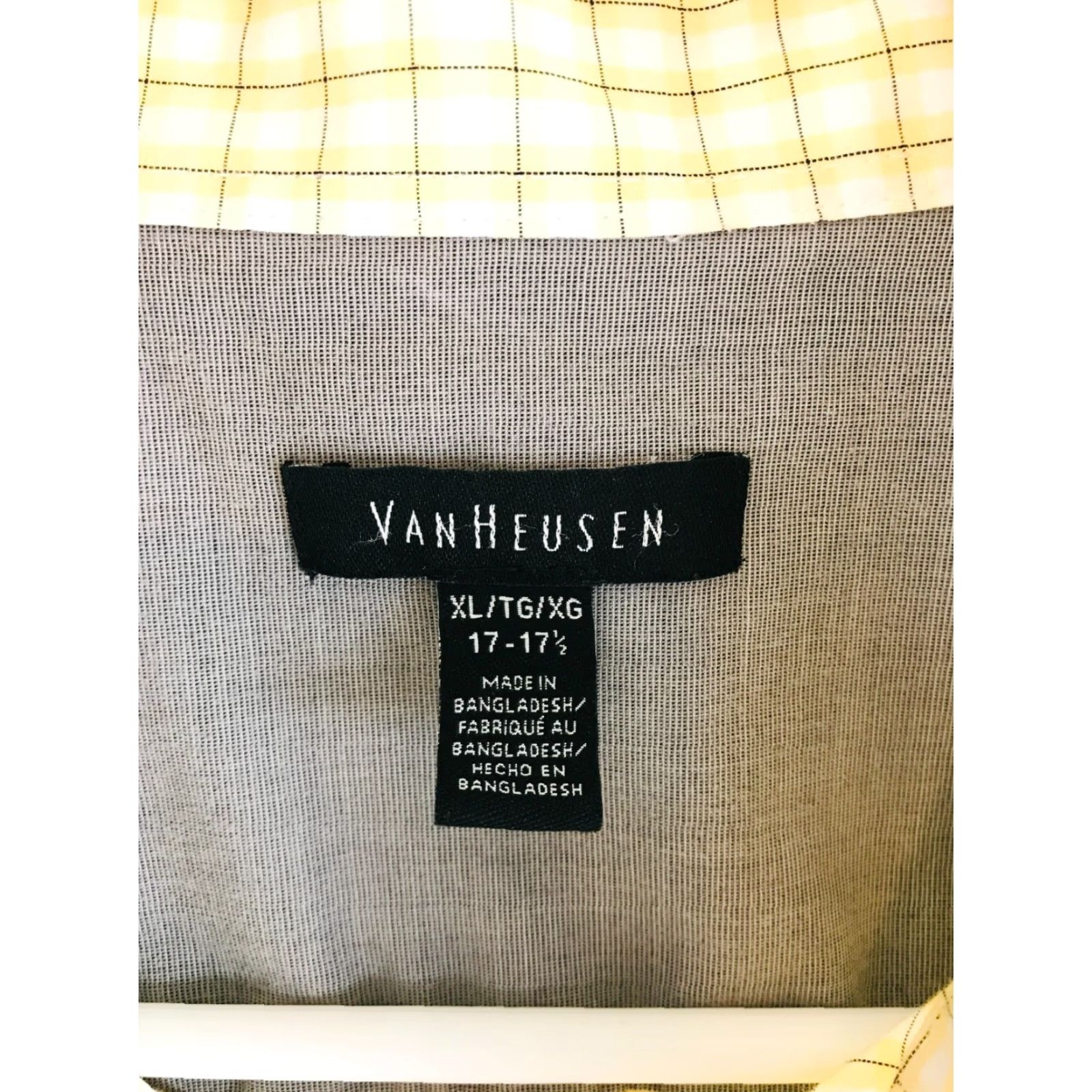 Van Heusen Van Heusen Shirt Men XL 17-17.5 White Yellow Check Button-Up Short Sleeve Casual Size US XL / EU 56 / 4 - 6 Thumbnail