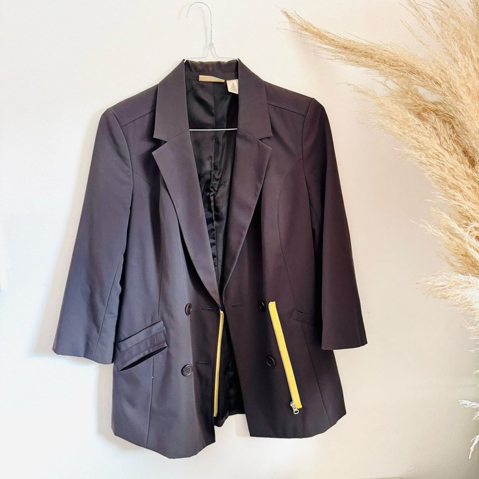 DKNY DKNY Charcoal Grey Button Yellow Zip $168 Blazer Jacket Coat Size M / US 6-8 / IT 42-44 - 3 Thumbnail