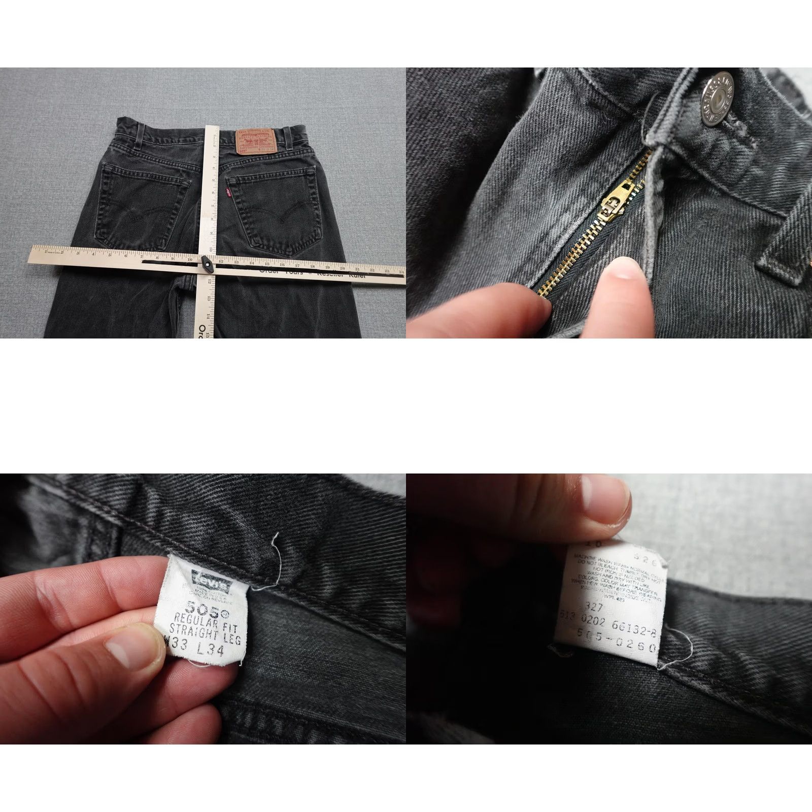 Levi's Levi's 505 Jeans Mens 33x34 Black Charcoal Denim USA Regular Fit Straight Leg Size US 33 - 8 Thumbnail