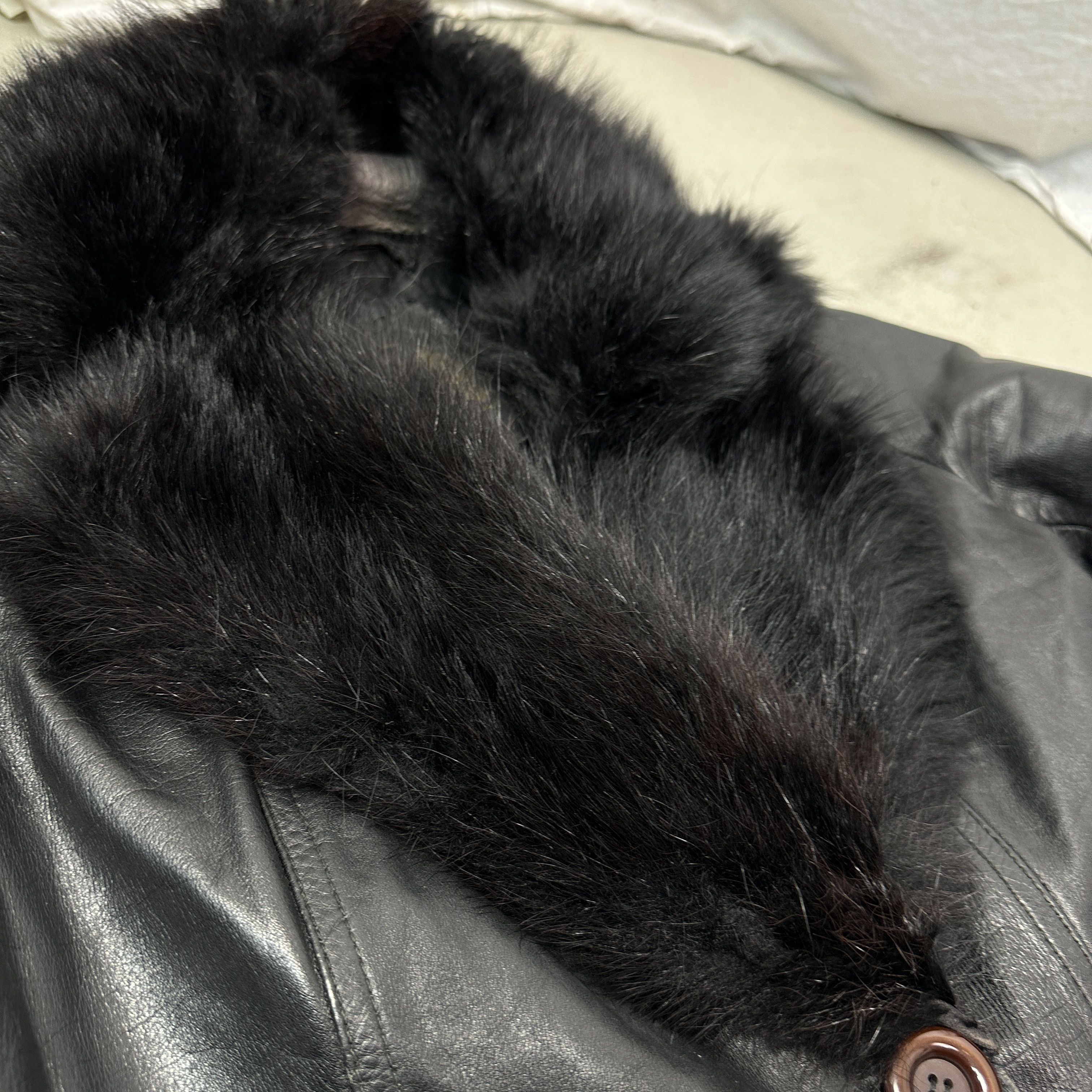 Vintage Vintage Biker Double-Breasted Real Fur Leather Coat 00s Size M / US 6-8 / IT 42-44 - 5 Thumbnail