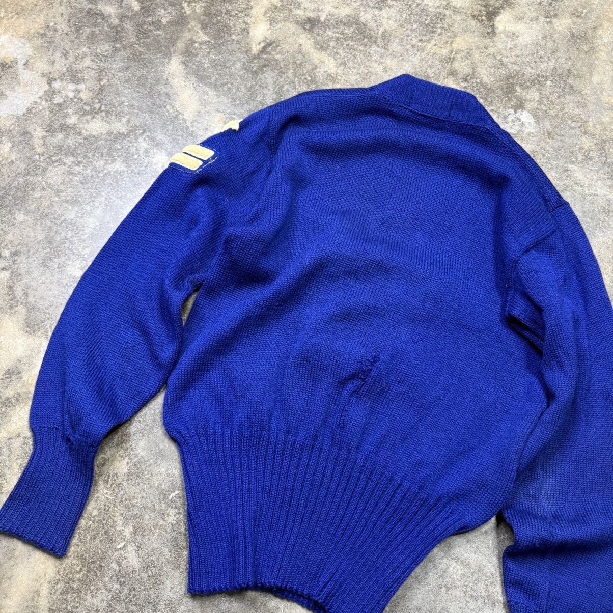 Vintage vintage 50s 60s blue v neck knitted sweater pullover Size US M / EU 48-50 / 2 - 8 Thumbnail