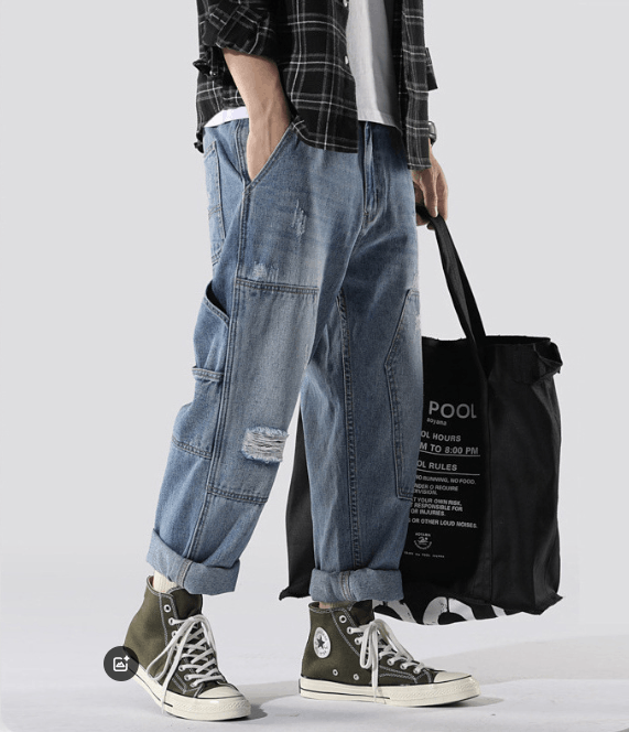 Japanese Brand × Jean Men's collage straight popular mid-rise casual cargo jeans Size US 32 / EU 48 - 2 Thumbnail
