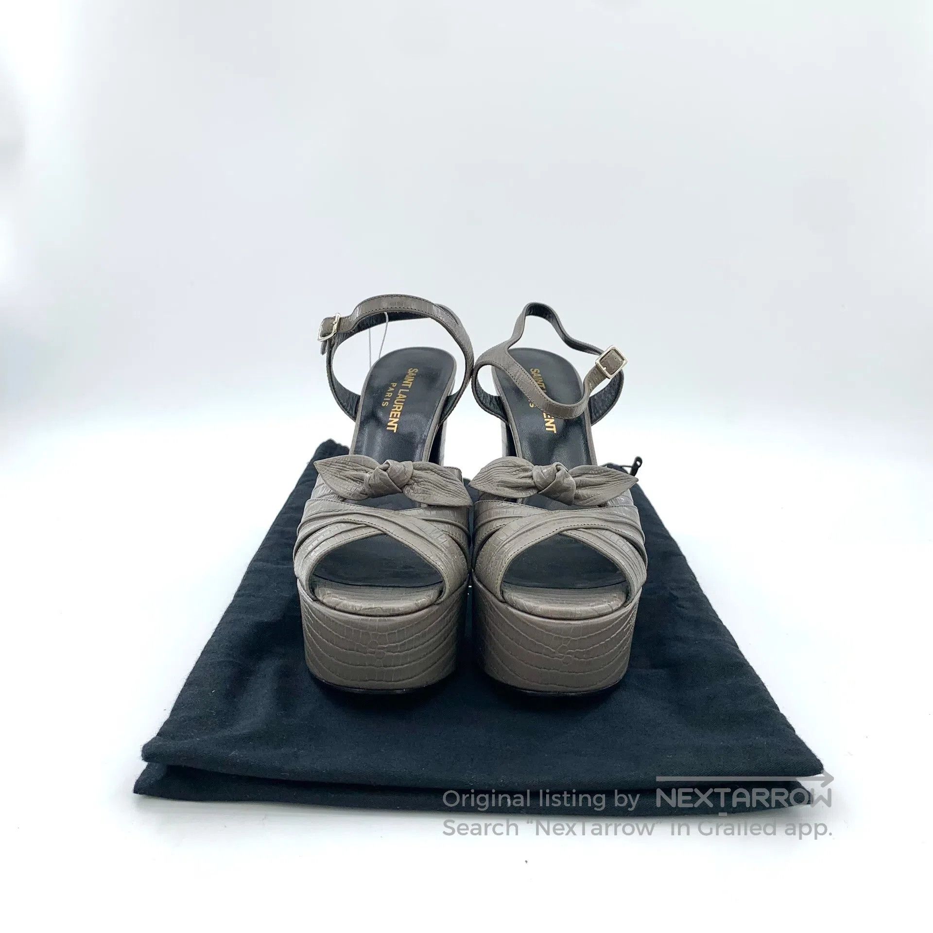 Saint Laurent Paris Saint Laurent Paris Gray Brown Crocodile Pattern Bow Tie T Size US 5 / IT 35 - 8 Thumbnail