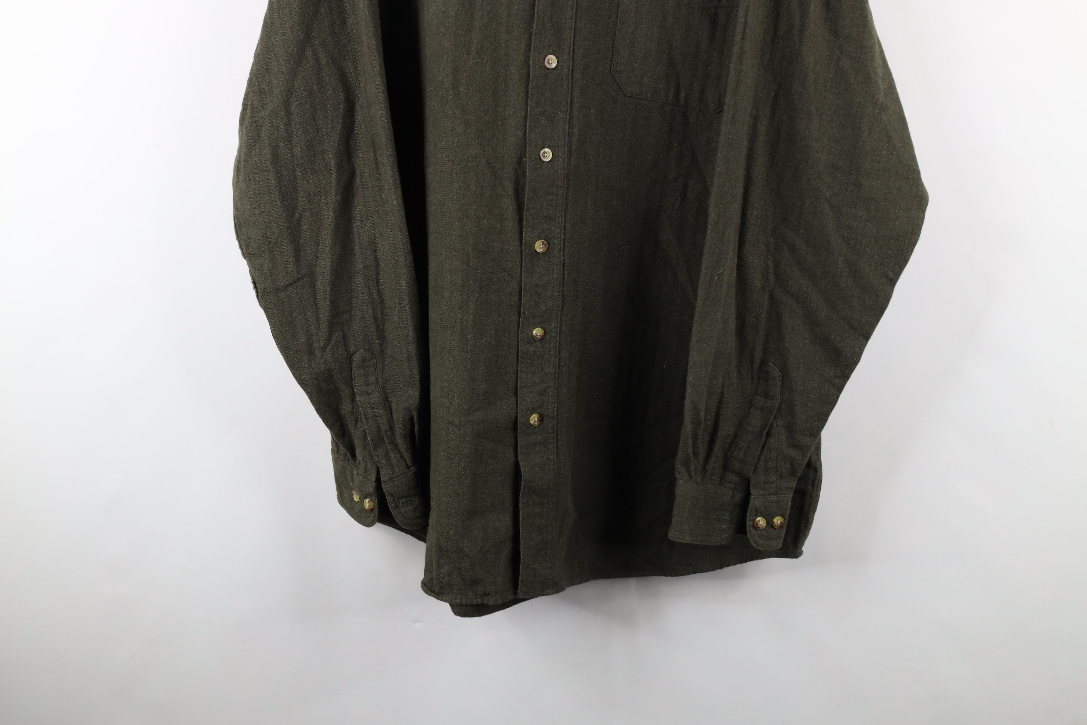 L.L. Bean × Vintage Vintage 90s LL Bean Herringbone Down Shirt Green Cotton Size US XL / EU 56 / 4 - 3 Thumbnail