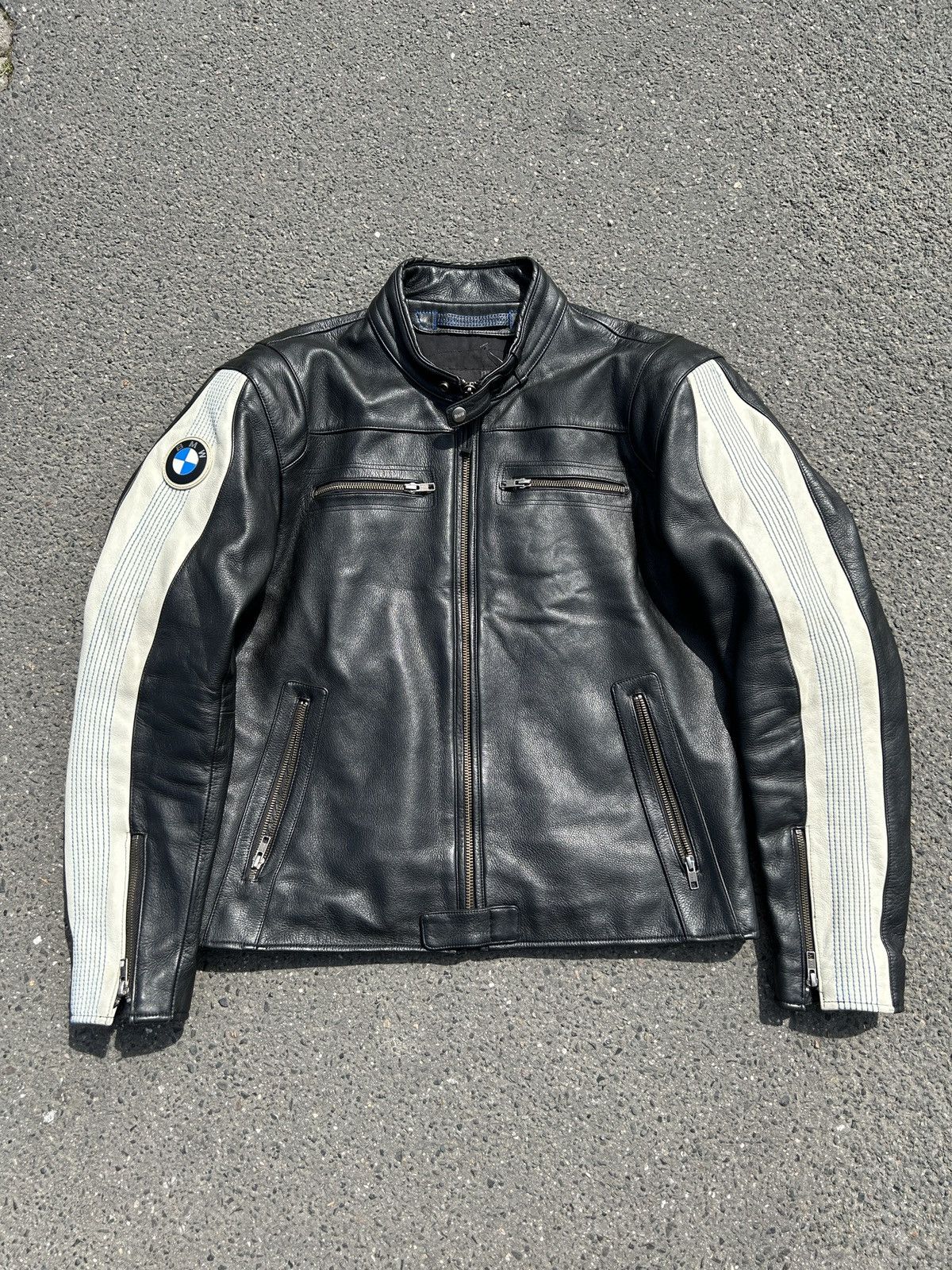 image of Bmw Motorrad Leather Bike Racing Jacket in Black, Men's (Size Large)