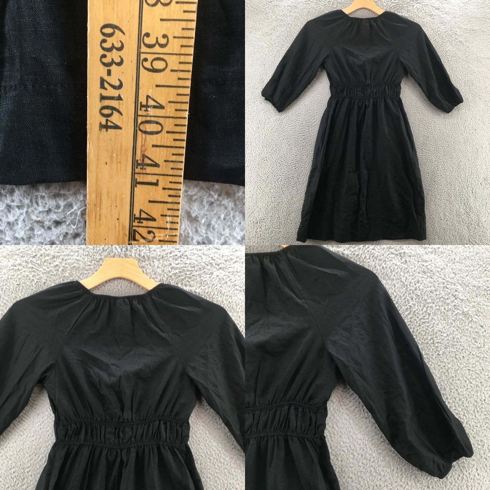 Vintage A New Day Midi Dress Womens XS Black Shirred Poplin Plunge Vneck Long Sleeve NEW Size XS / US 0-2 / IT 36-38 - 9 Thumbnail