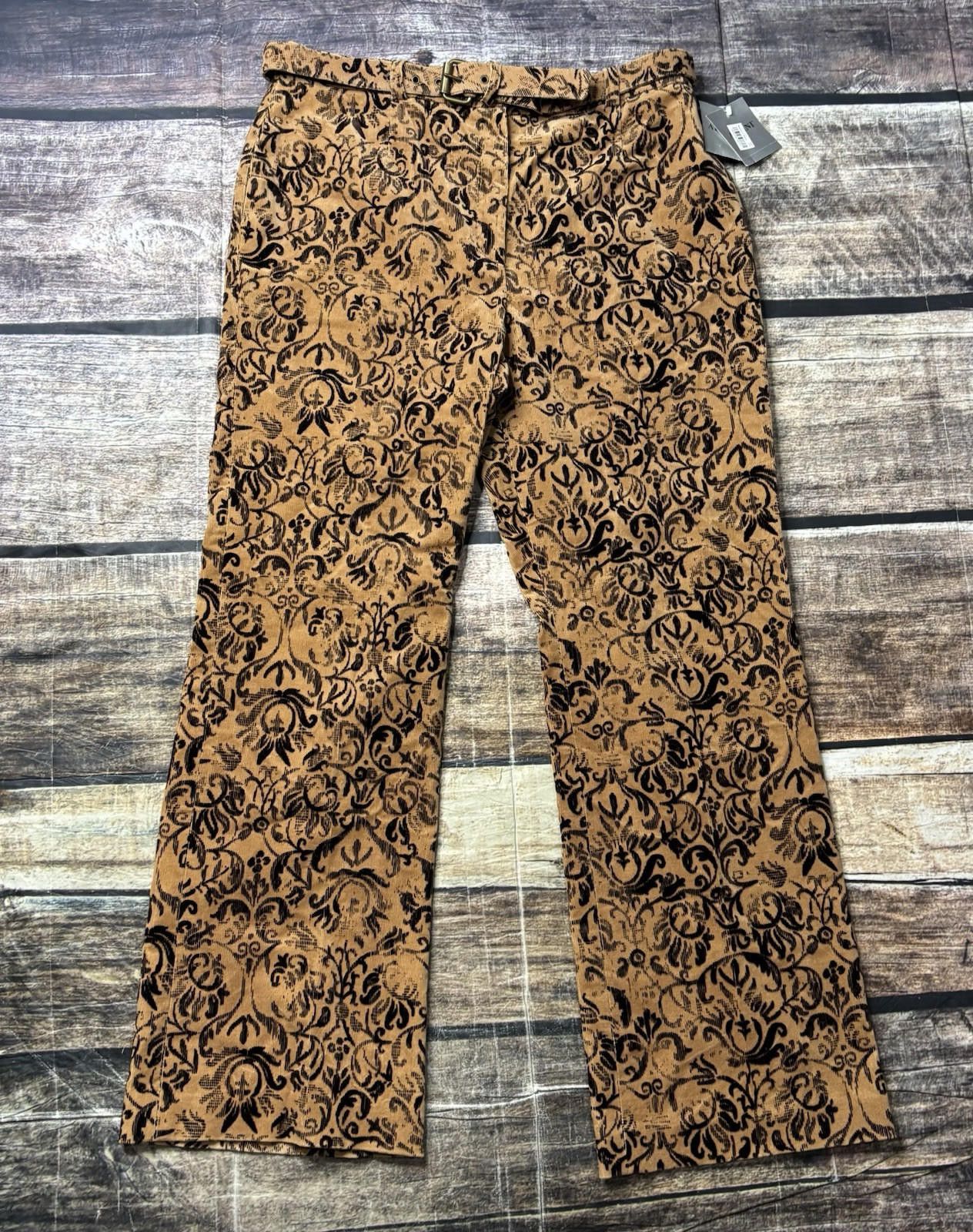 Alfani Alfani Pants Women's 16 Corduroy Abstract Tan Belted $89 Size 38" / US 16 / IT 52 - 2 Thumbnail