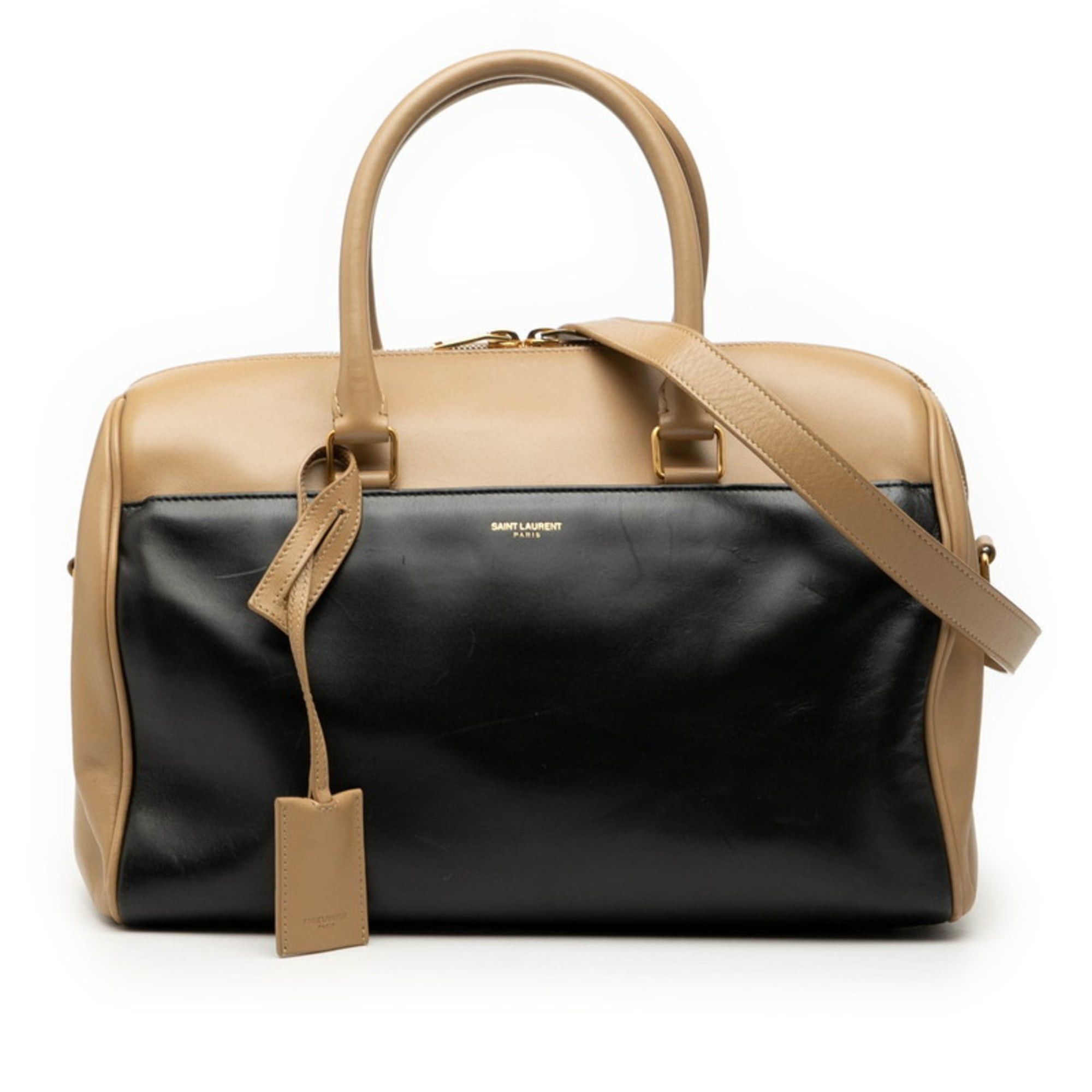 Saint Laurent Classic Duffle 6 Handbag/Shoulder Bag 2WAY 322049 Beige Black Leather Women's SAINT LAURENT