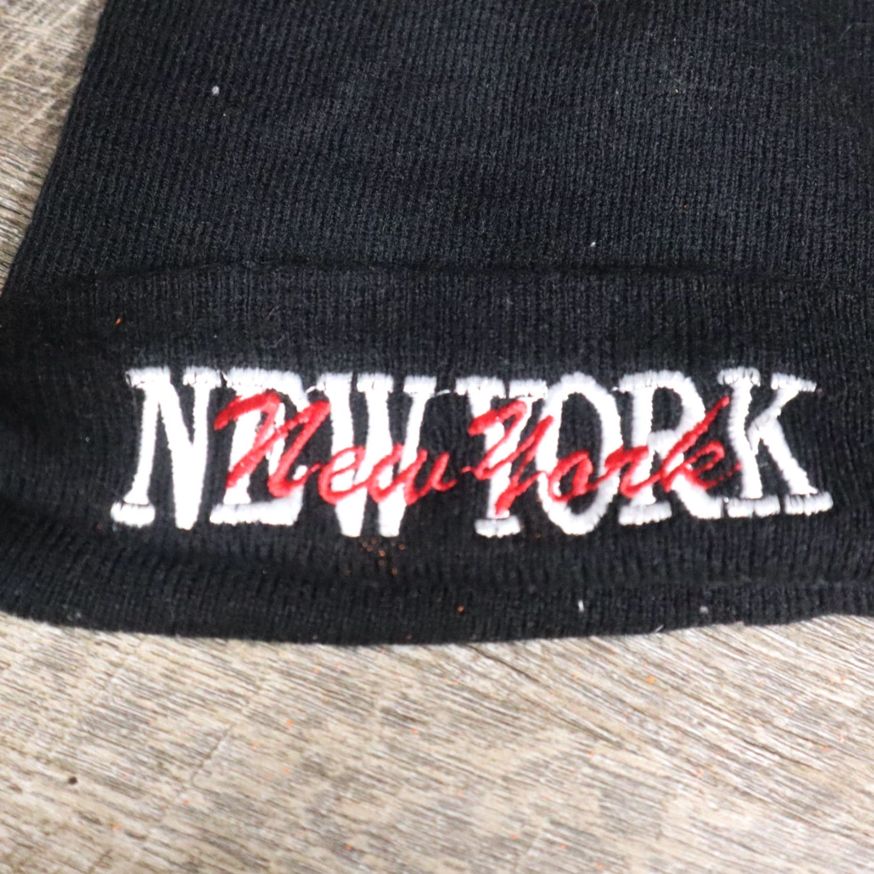 Vintage Vintage Unisex Black Knit Beanie Winter Hat - Cuffed Striped Acrylic Cap Adult Size Size ONE SIZE - 2 Thumbnail
