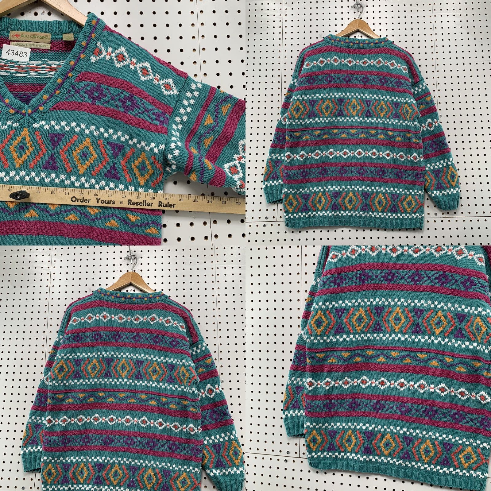 Vintage VINTAGE Roo Special Edition Handknit Sweater Women Large V Neck Chunky-Knit Green Cotton Ramie Winter Pullover Size L / US 10 / IT 46 - 8 Thumbnail