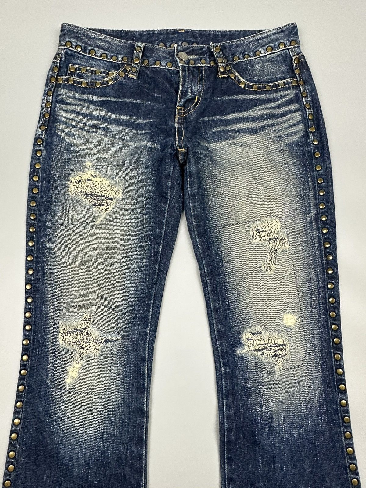 If Six Was Nine × Le Grande Bleu (L.G.B.) 🔥Flared🔥 Vintage Moussy Flared Boro Multi Button Jeans Size 27" / US 4 / IT 40 - 5 Thumbnail