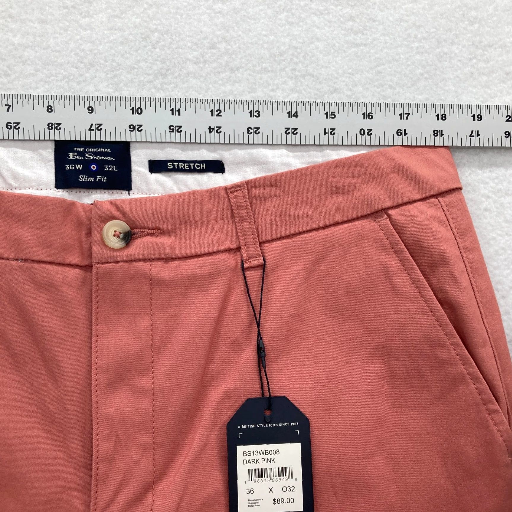 Ben Sherman Ben Sherman Chino Pants Mens 36x32 Slim Straight Pink Stretch Preppy Casual NWT Size US 36 / EU 52 - 7 Thumbnail