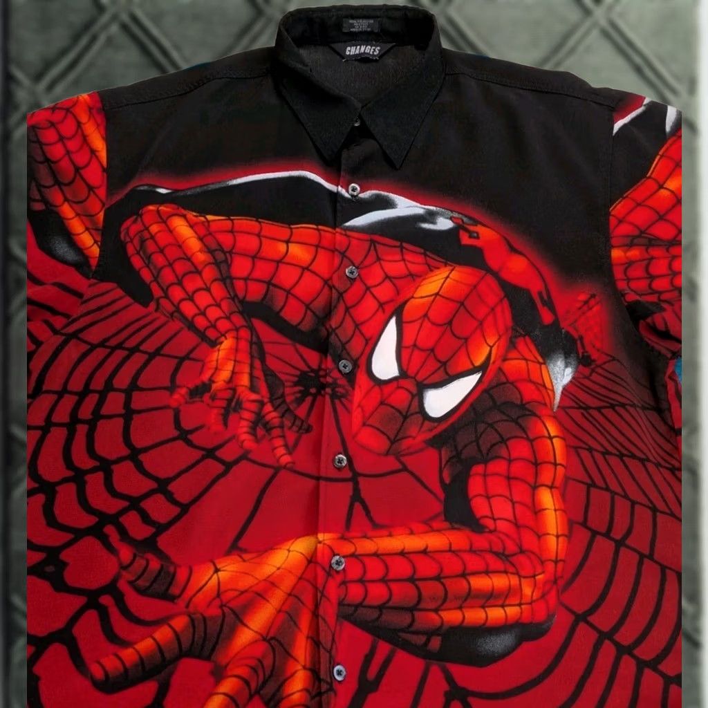 Changes VINTAGE Changes Spiderman Shirt Button Up All Over Print 2001 Marvel Comics XL Mens Size US XL / EU 56 / 4 - 1 Thumbnail