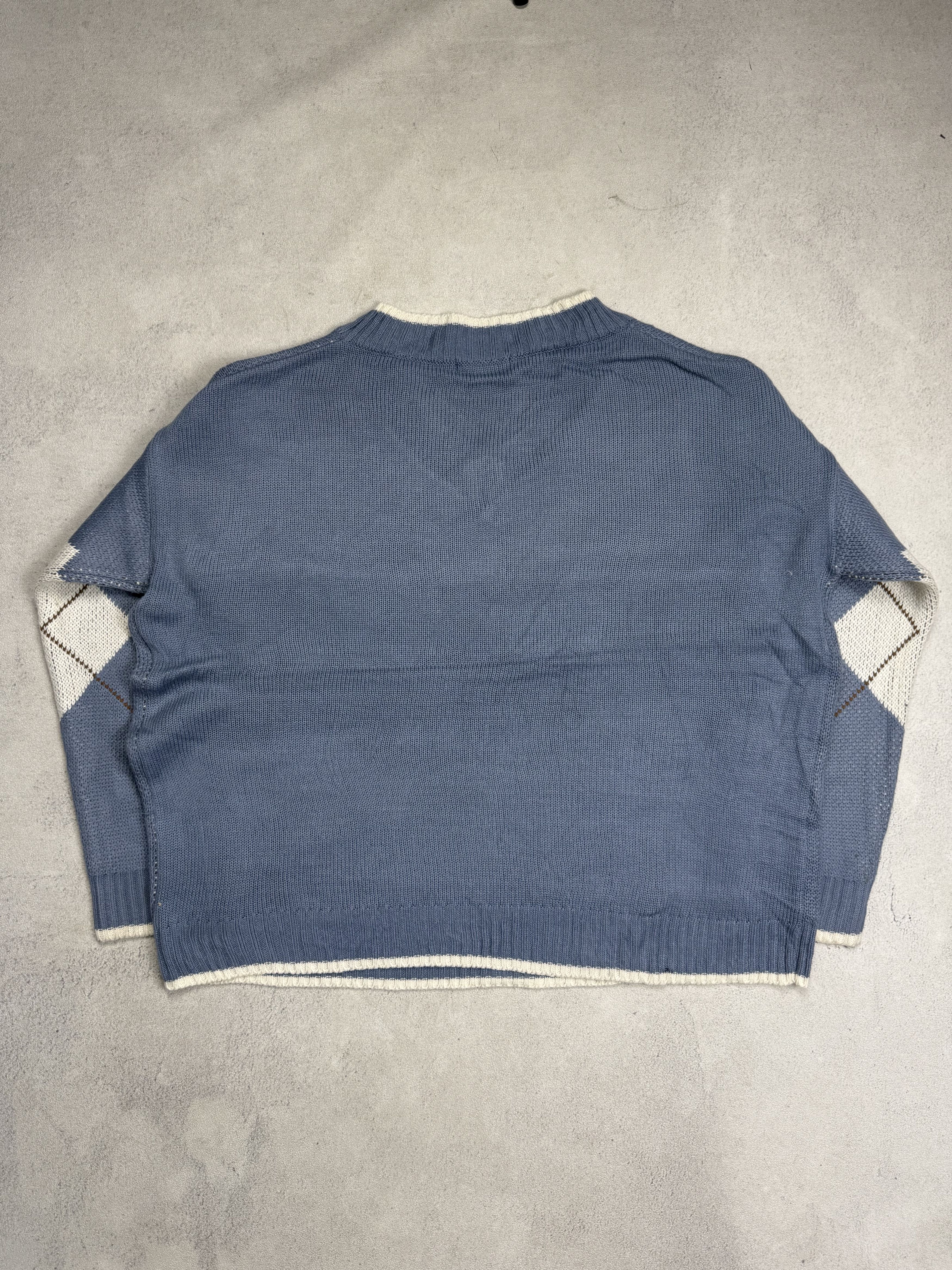 Vintage Vintage Argyle Knit Sweater Blue / White Diamond Pattern Size US L / EU 52-54 / 3 - 2 Thumbnail